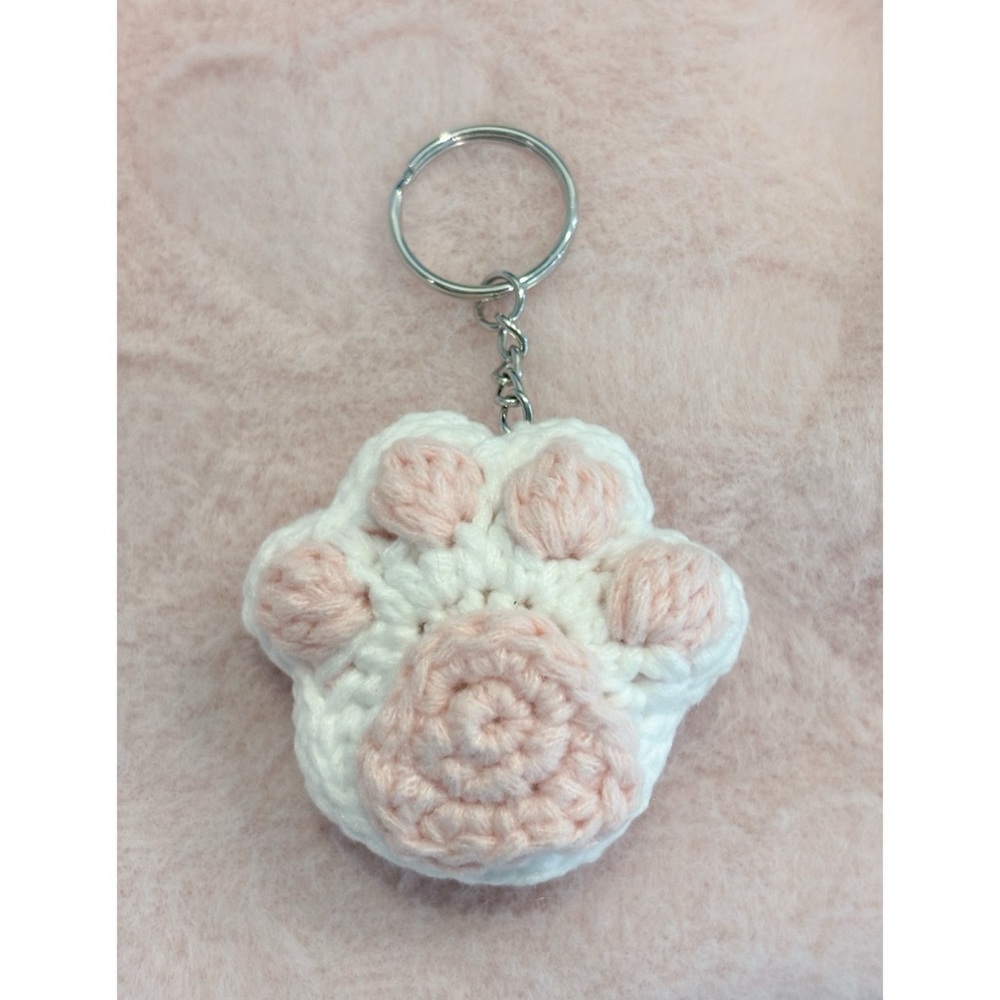 Cute Cat Paw Handmade Crochet Plush Keychain Accessory Kawaii